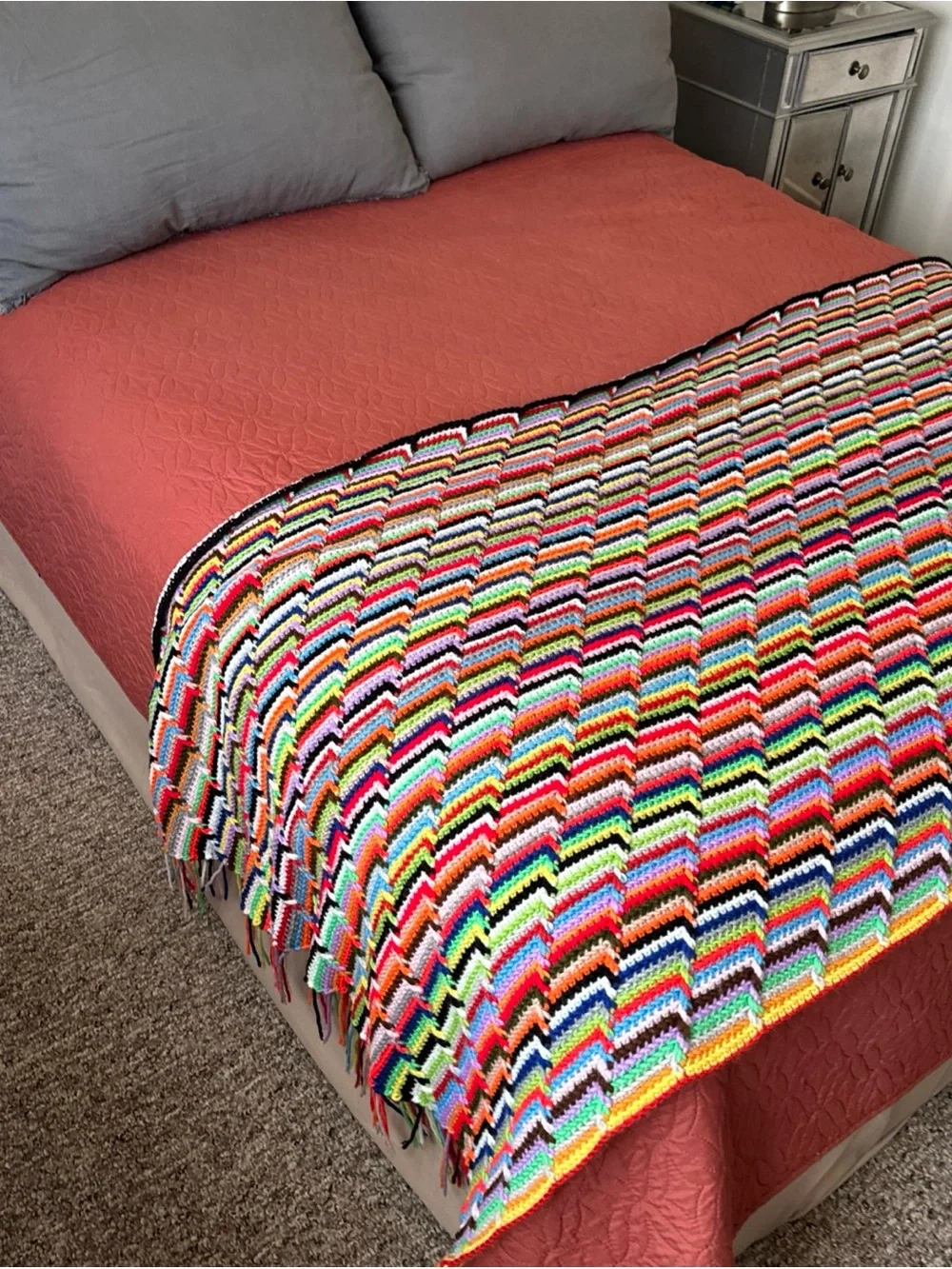 Colorful Multistripe Crochet Throw Blanket - Vibrant Stripes